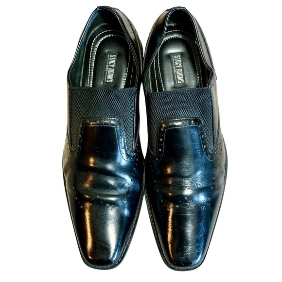 Stacy Adams Other - Stacy Adams Mens Black Leather Square Toe Slip On Loafers Brogue Shoes Sz-12